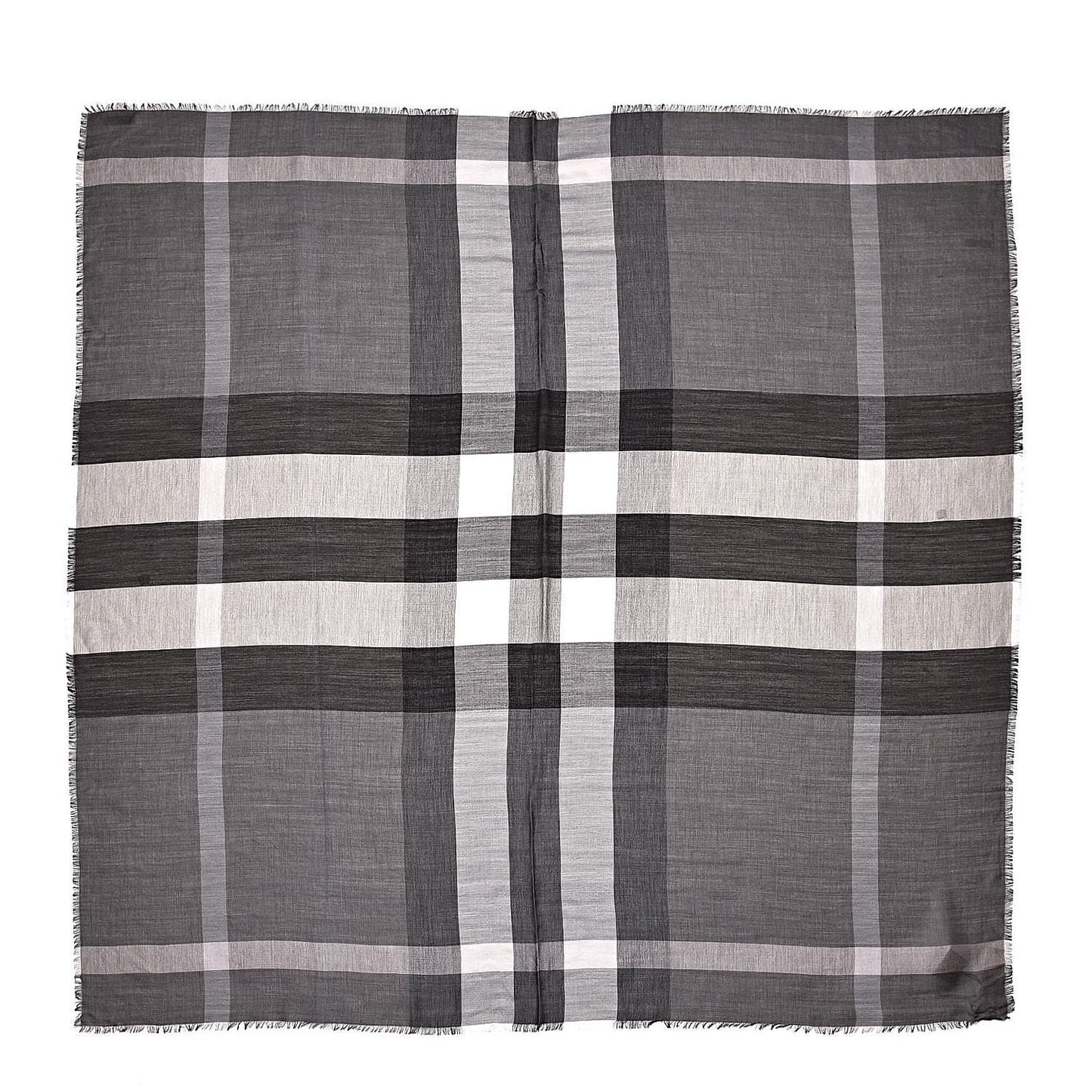 Silk Modal Wool Cashmere London Check Lightweight Square Scarf Mid Grey