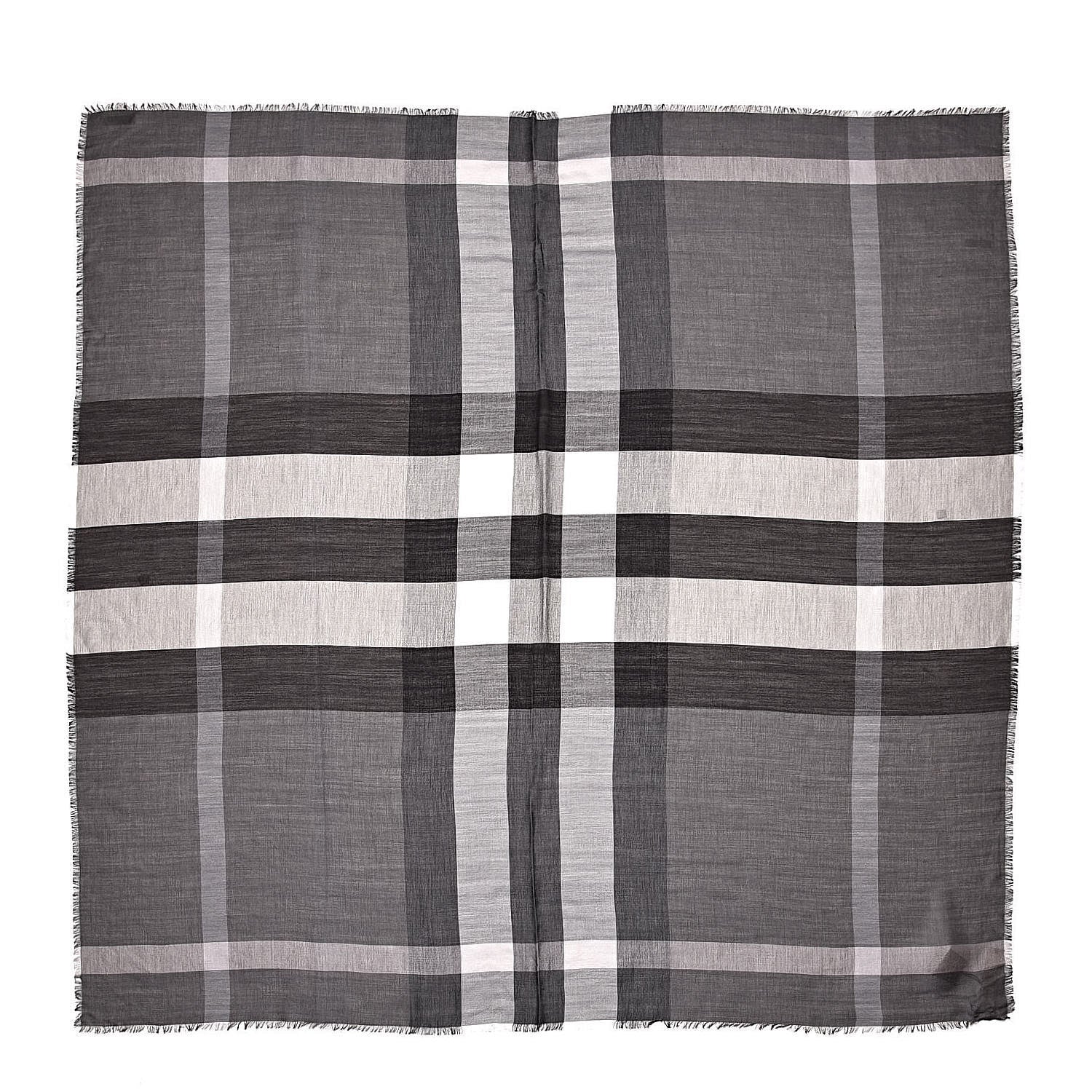 Burberry Silk Modal Wool Cashmere London Check Lightweight Square Scarf Mid Grey 1 of 4