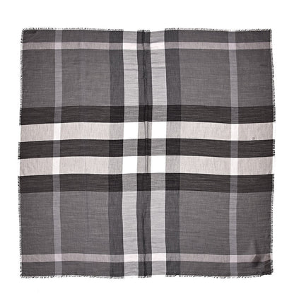 Burberry Silk Modal Wool Cashmere London Check Lightweight Square Scarf Mid Grey 1 of 4