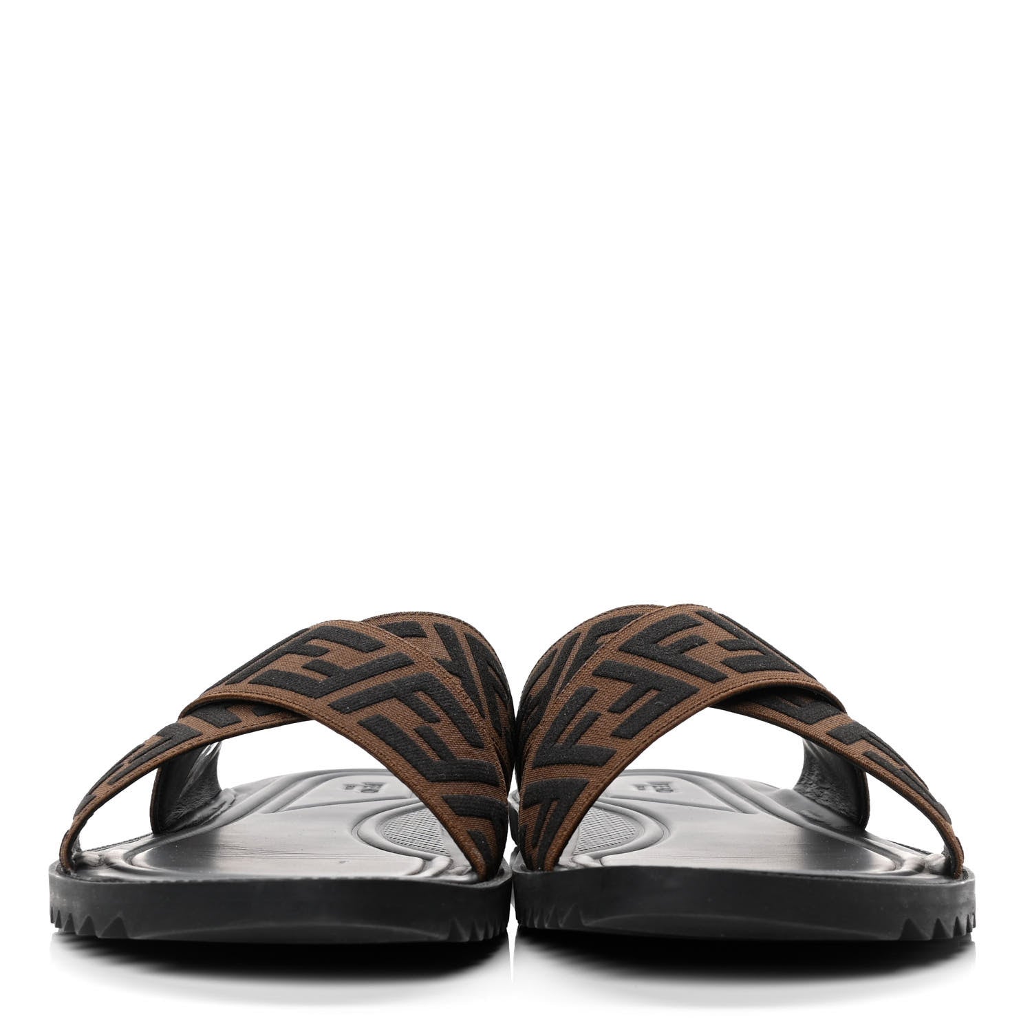 Fendi Fabric Rubber Macro FF Embroidered Mens Crisscross Slide Sandals 11 Maya Black 2 of 4