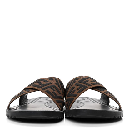 Fendi Fabric Rubber Macro FF Embroidered Mens Crisscross Slide Sandals 11 Maya Black 2 of 4
