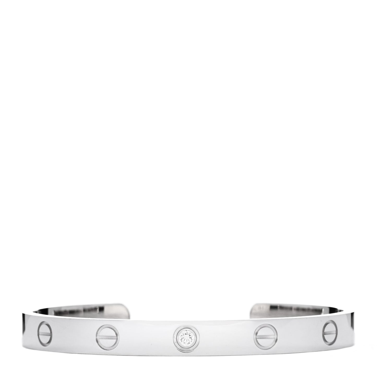 18K White Gold 1 Diamond LOVE Cuff Bracelet 17