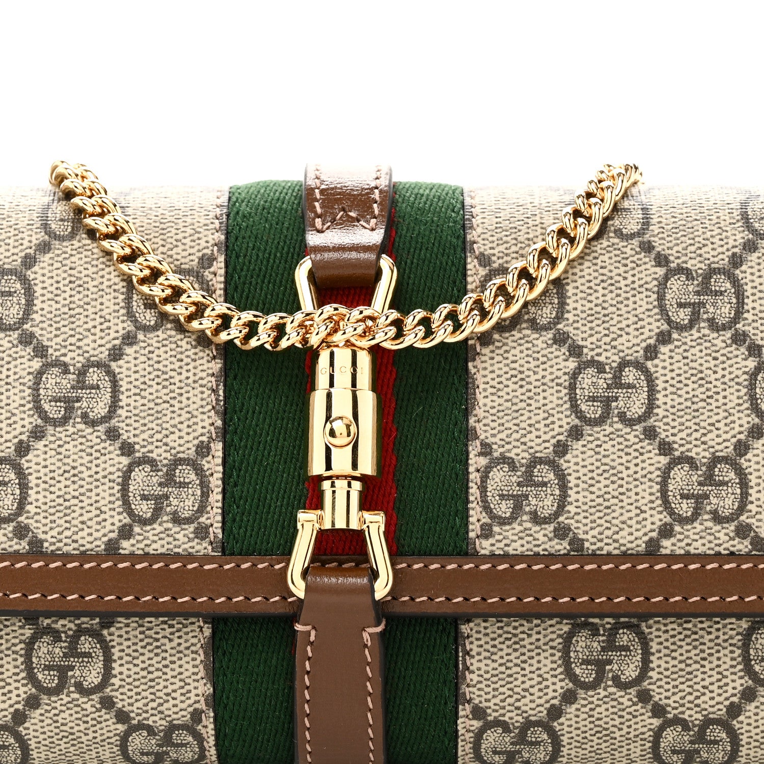 Gucci GG Supreme Monogram Azalea Calfskin Web Jackie 1961 Chain Wallet Beige Ebony Brown Sugar 8 of 10