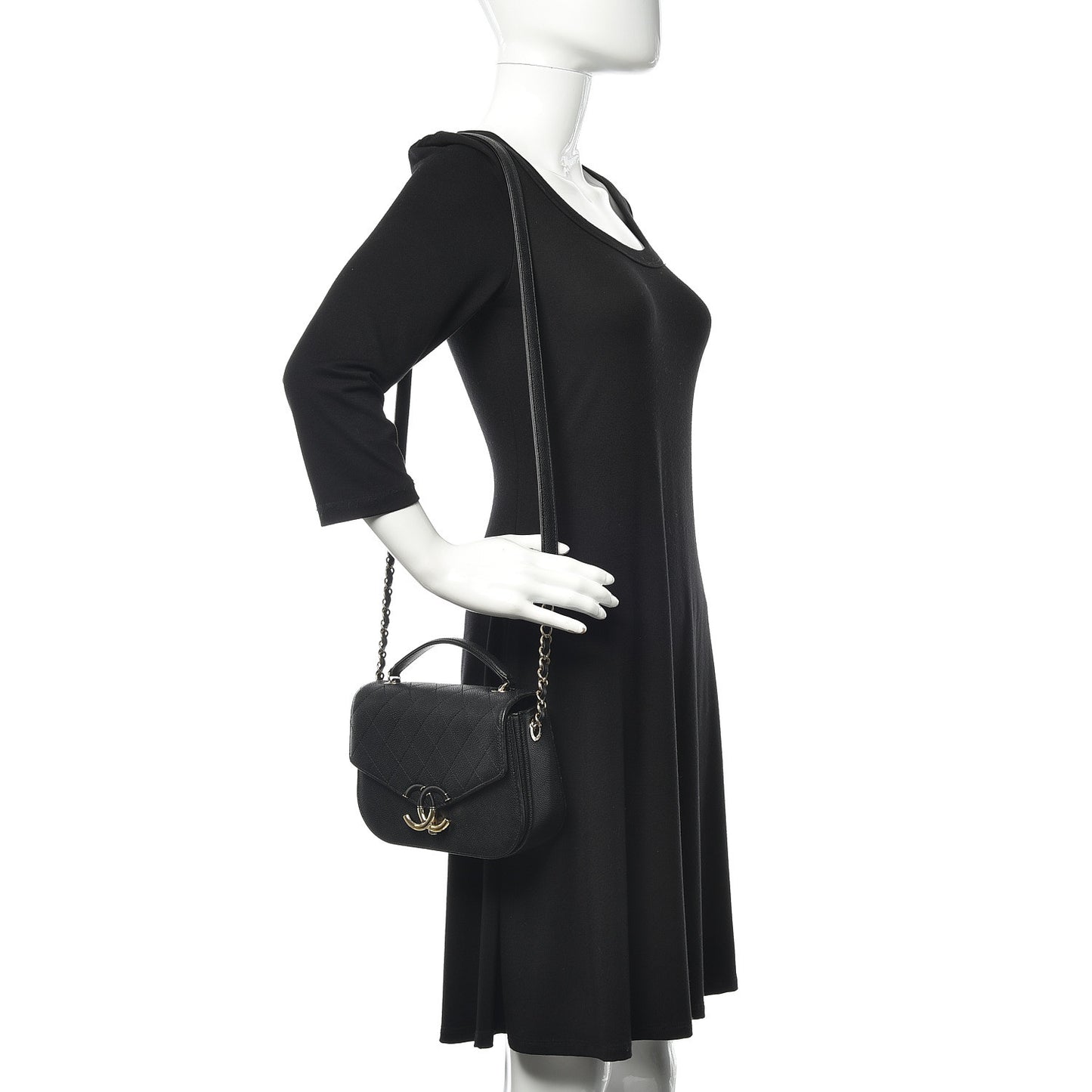 Grained Calfskin Quilted Small Cuba Top Handle Flap Black