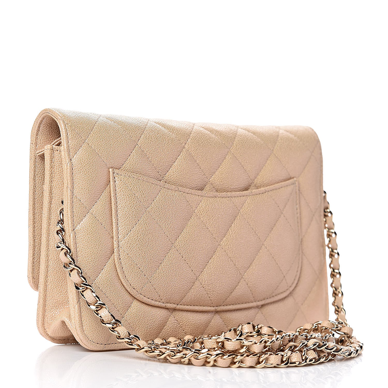 Chanel Iridescent Caviar Quilted Wallet On Chain WOC Beige 3 of 12