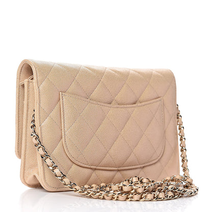 Chanel Iridescent Caviar Quilted Wallet On Chain WOC Beige 3 of 12