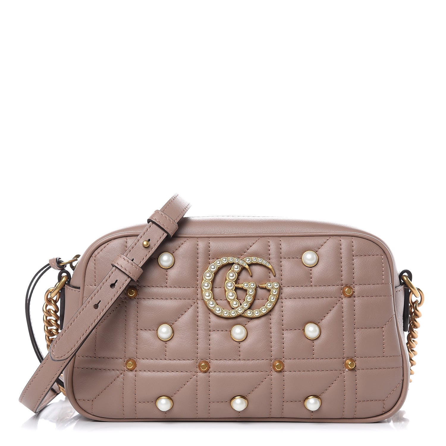 Gucci Calfskin Matelasse Studded Small Pearly GG Marmont Chain Shoulder Bag Porcelain Rose 1 of 9
