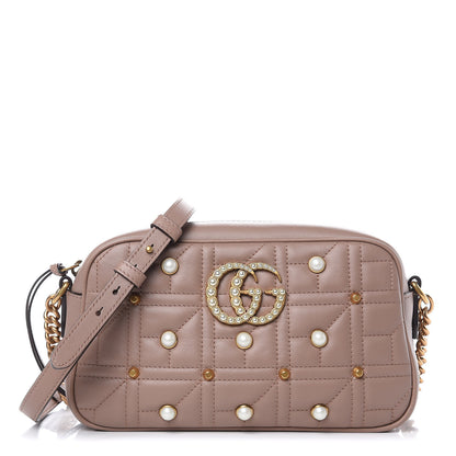 Gucci Calfskin Matelasse Studded Small Pearly GG Marmont Chain Shoulder Bag Porcelain Rose 1 of 9