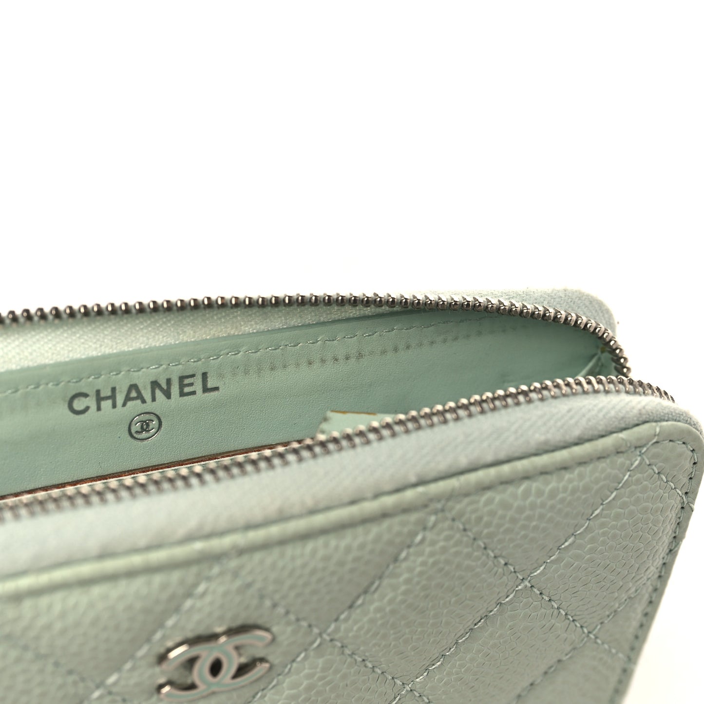 Caviar Quilted Small Zip Around Wallet Light Green