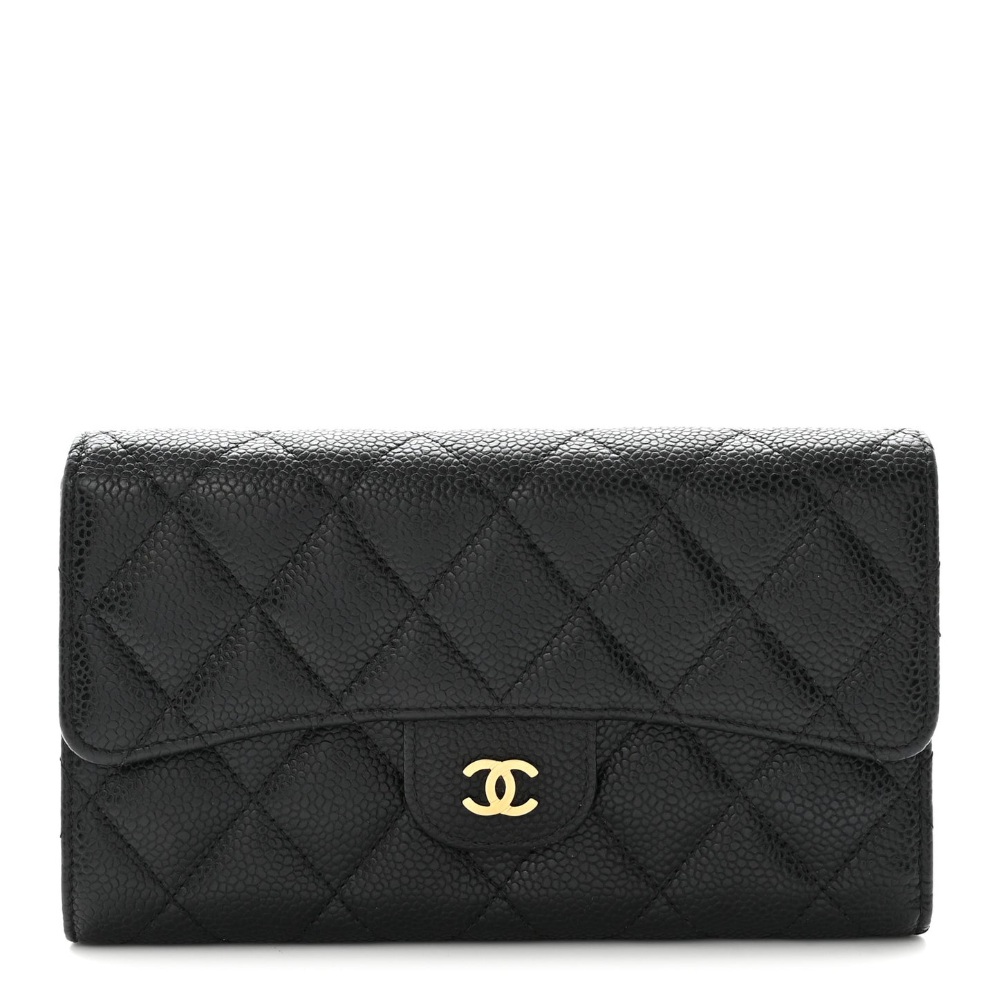 Caviar Quilted Large Flap Wallet Black