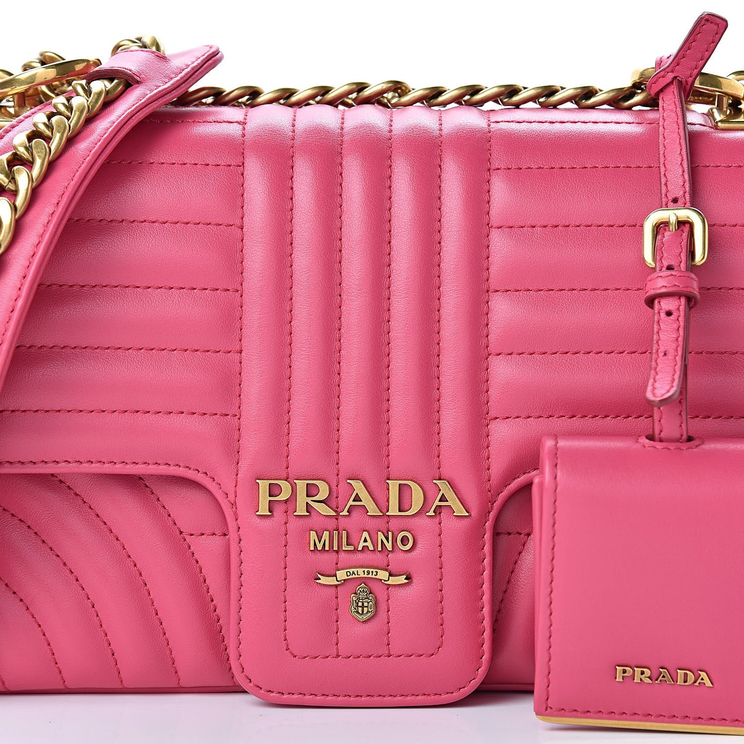 Soft Calfskin Impunture Diagramme Medium Chain Flap Shoulder Bag Magenta