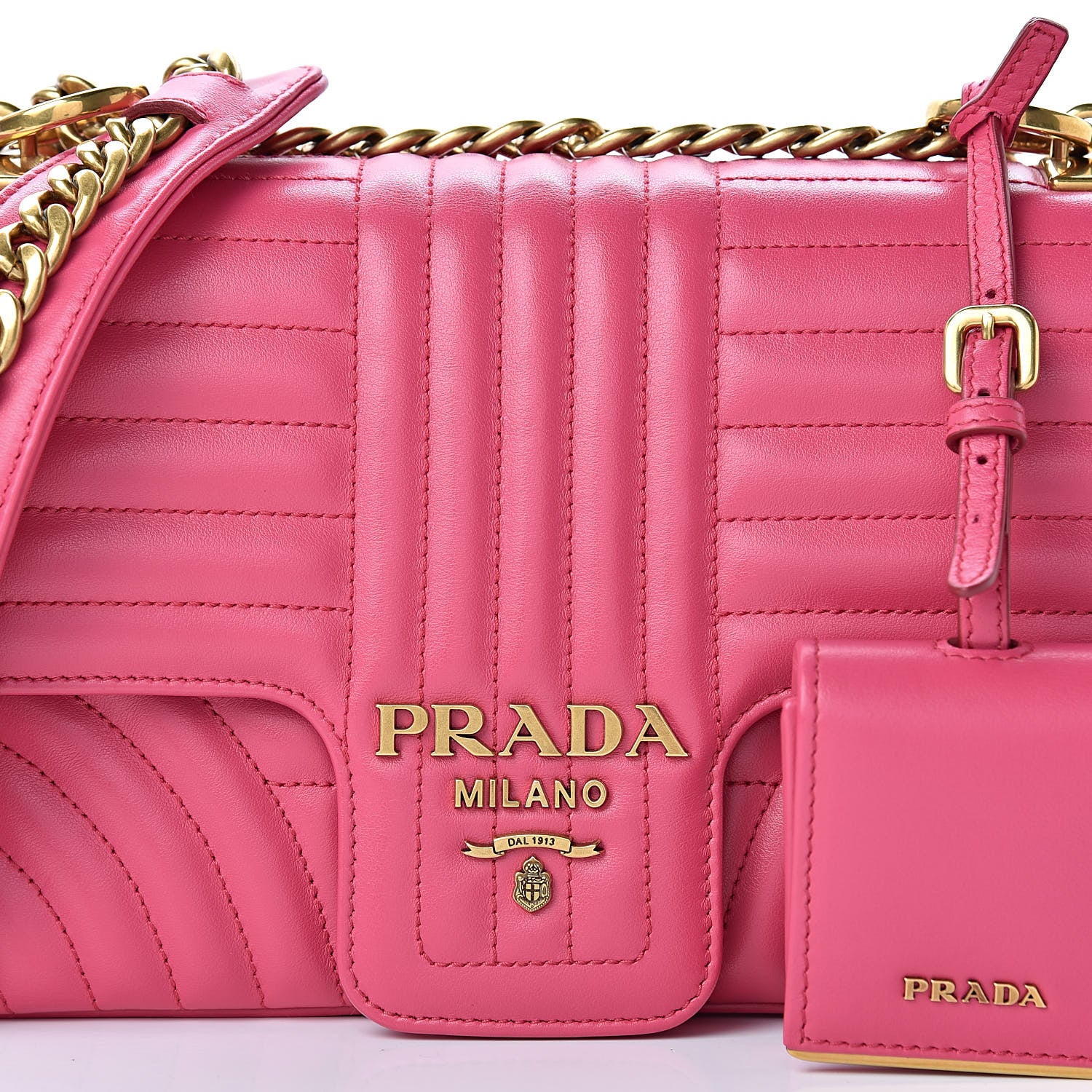Prada Soft Calfskin Impunture Diagramme Medium Chain Flap Shoulder Bag Magenta 7 of 9