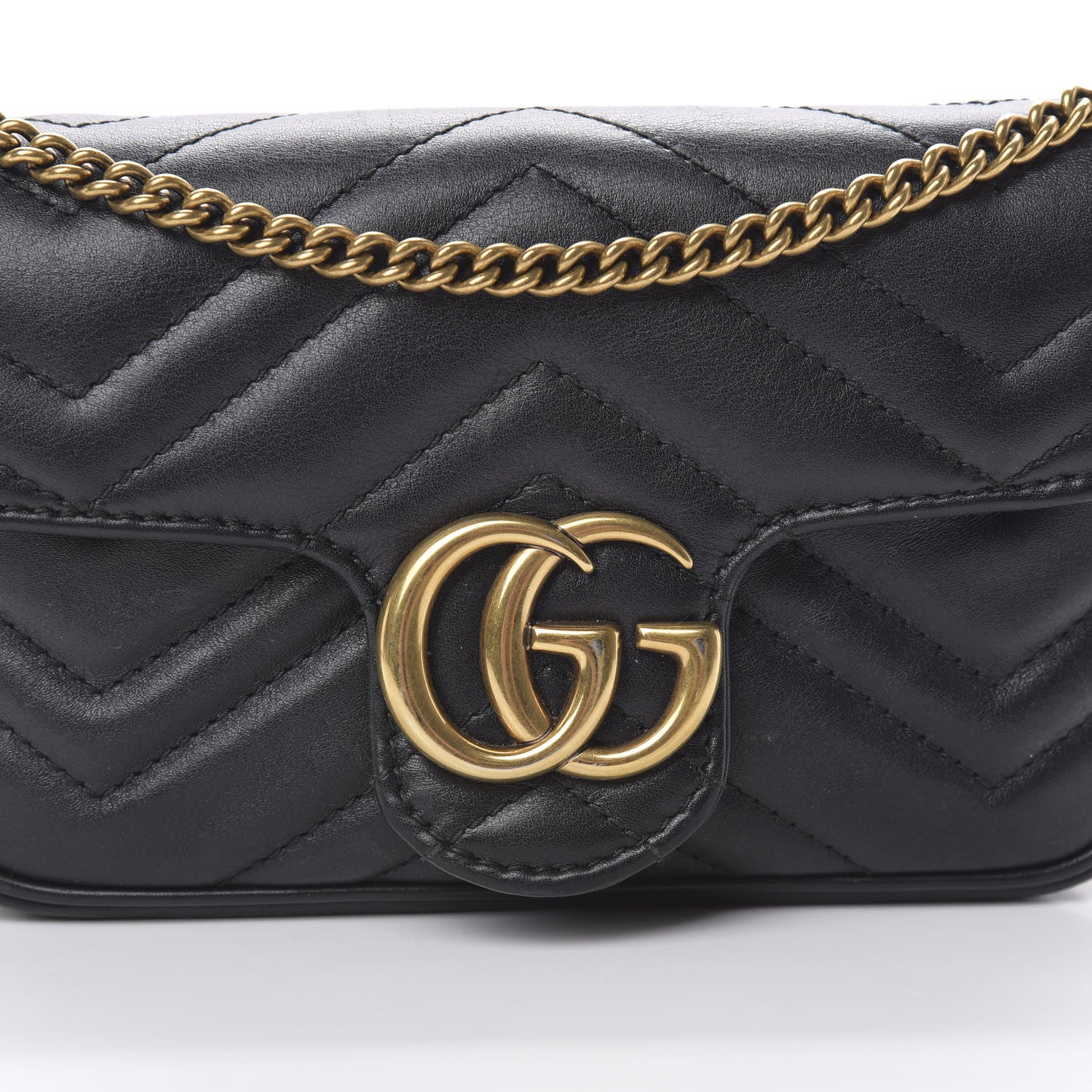 Gucci Calfskin Matelasse Super Mini GG Marmont Shoulder Bag Black 8 of 15