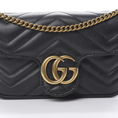 Gucci Calfskin Matelasse Super Mini GG Marmont Shoulder Bag Black 8 of 15