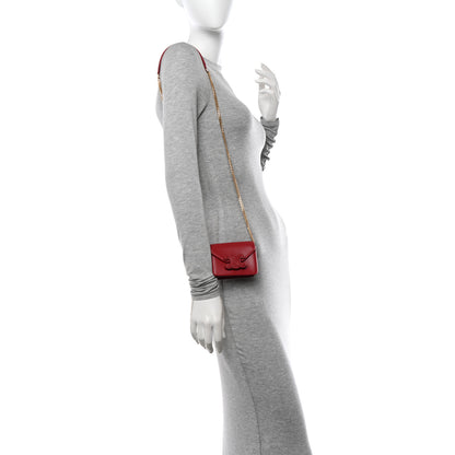 Celine Shiny Calfskin Triomphe Card Holder on Chain Velvet Red 2 of 10