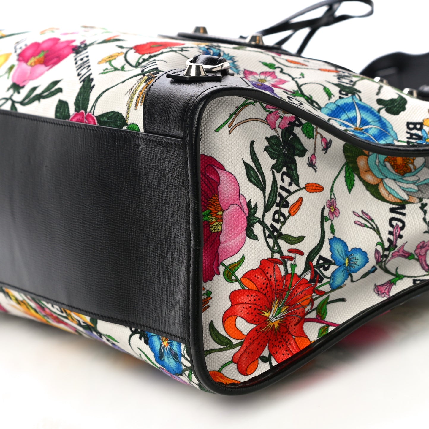 X GUCCI Canvas Azalea Calfskin Flora Logo Print Neo Classic Silver Hardware Medium City White Multicolor Black