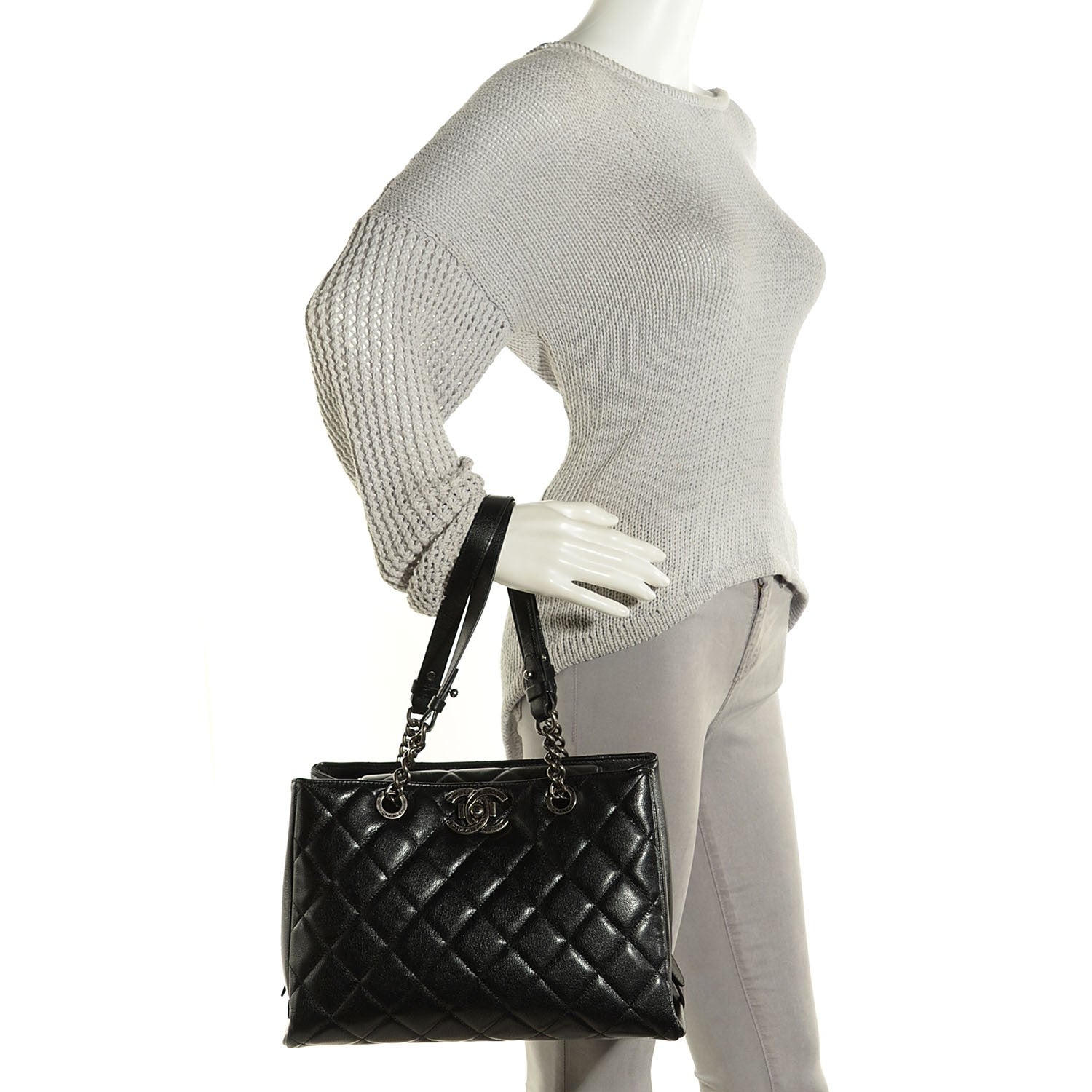 Chanel Metallic Goatskin Quilted Large City Rock Shopping Bag Black 2 of 9