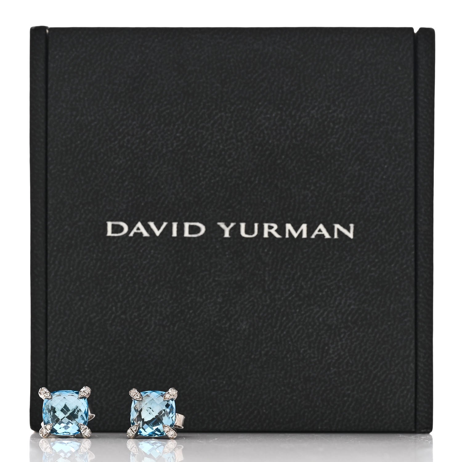 David Yurman Sterling Silver Diamond Blue Topaz 9mm Chatelaine Earrings 5 of 5