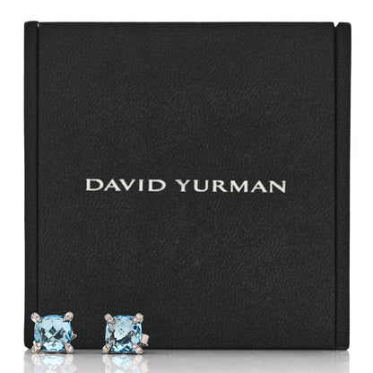 David Yurman Sterling Silver Diamond Blue Topaz 9mm Chatelaine Earrings 5 of 5