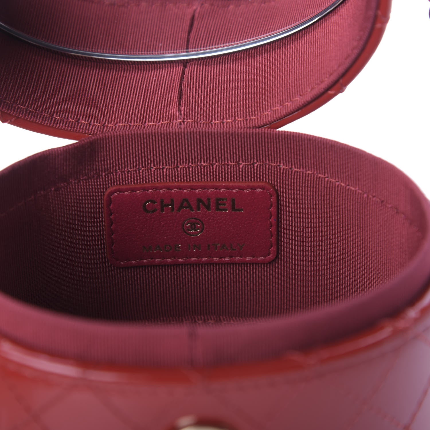 Chanel Patent Quilted Small Round Vanity With Chain Red 7 of 9