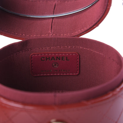 Chanel Patent Quilted Small Round Vanity With Chain Red 7 of 9