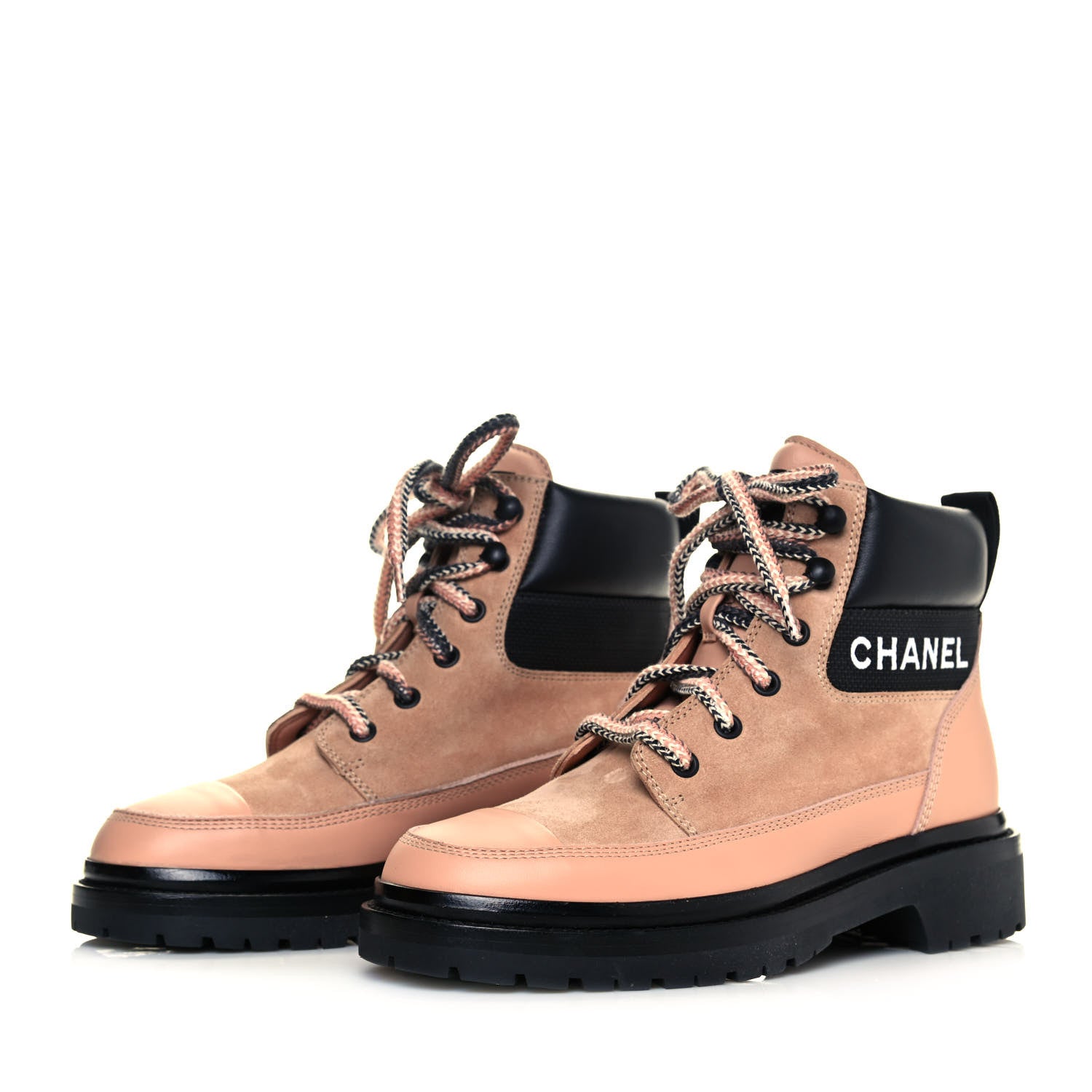 Chanel Suede Calfskin Lace Up Boots 36.5 Pink 3 of 11