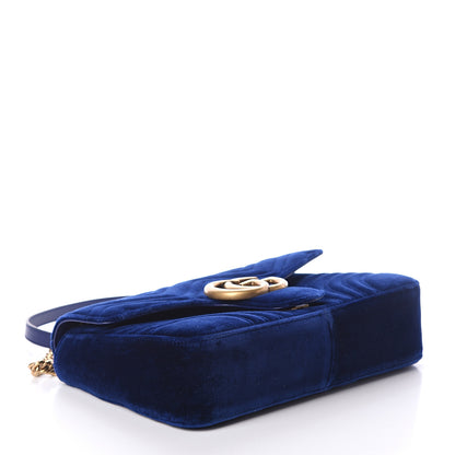 Gucci Velvet Matelasse Medium GG Marmont Shoulder Bag Cobalt Blue 3 of 8