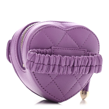 Chanel Lambskin Quilted CC In Love Heart Zipped Arm Coin Purse Purple 2 of 8