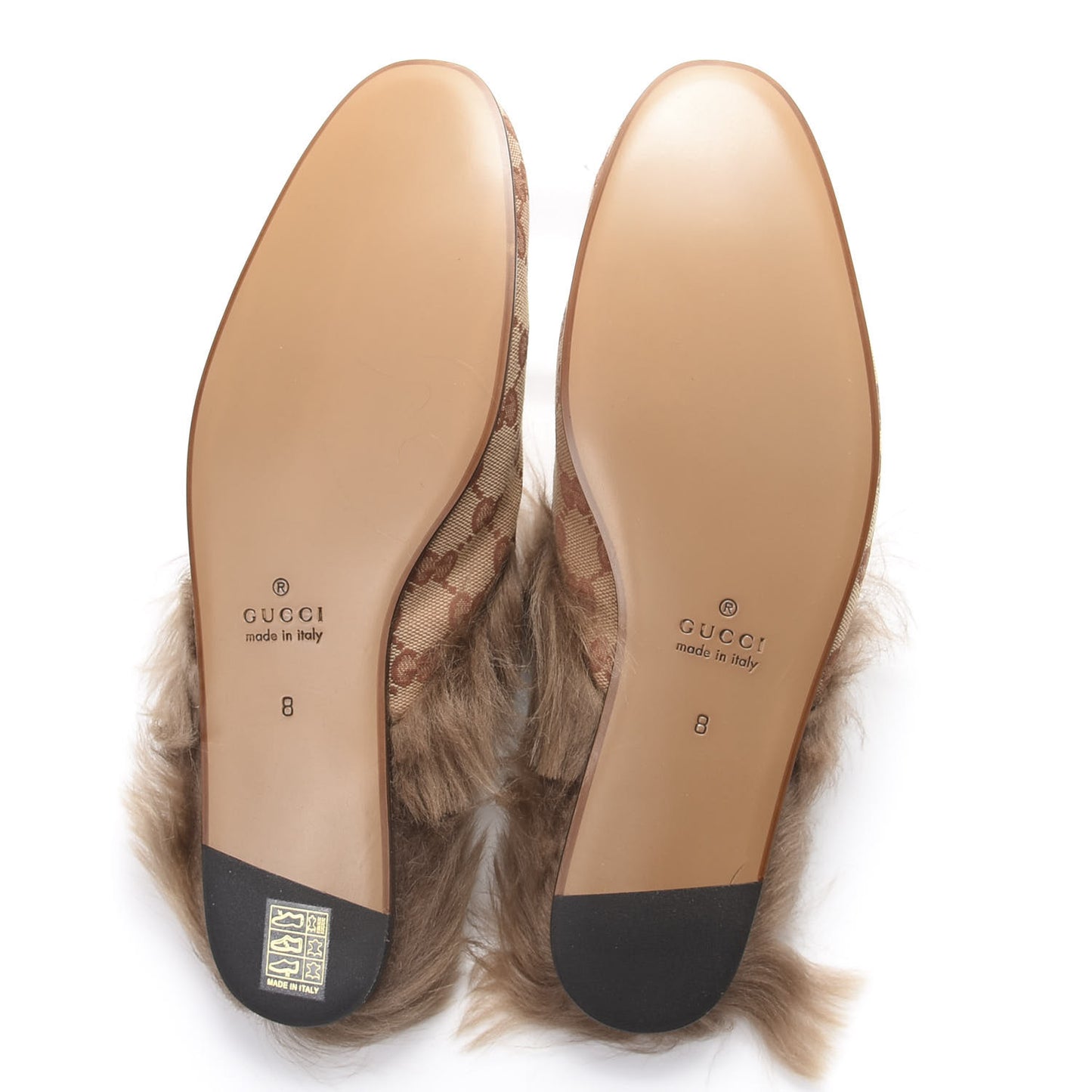 GG Monogram Fur Mens Princetown Slippers 8 Beige Ruggine Rust