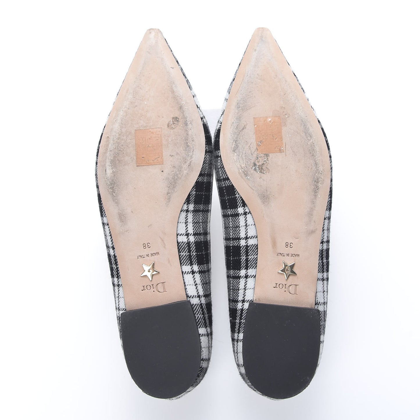 Canvas Tartan J'Adior Embroidered Ballet Flats 38 Black White