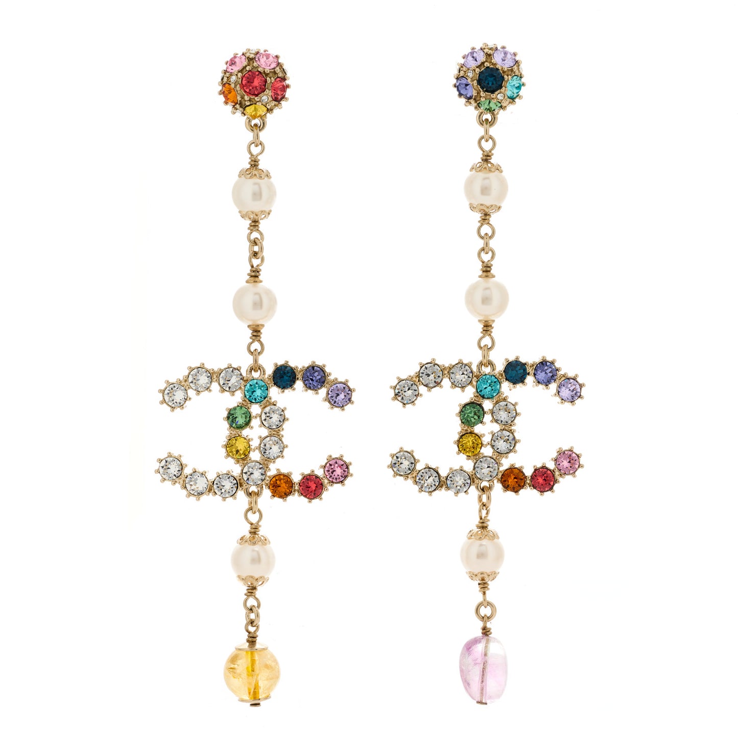 Crystal Pearl Over The Rainbow CC Long Drop Earrings Multicolor