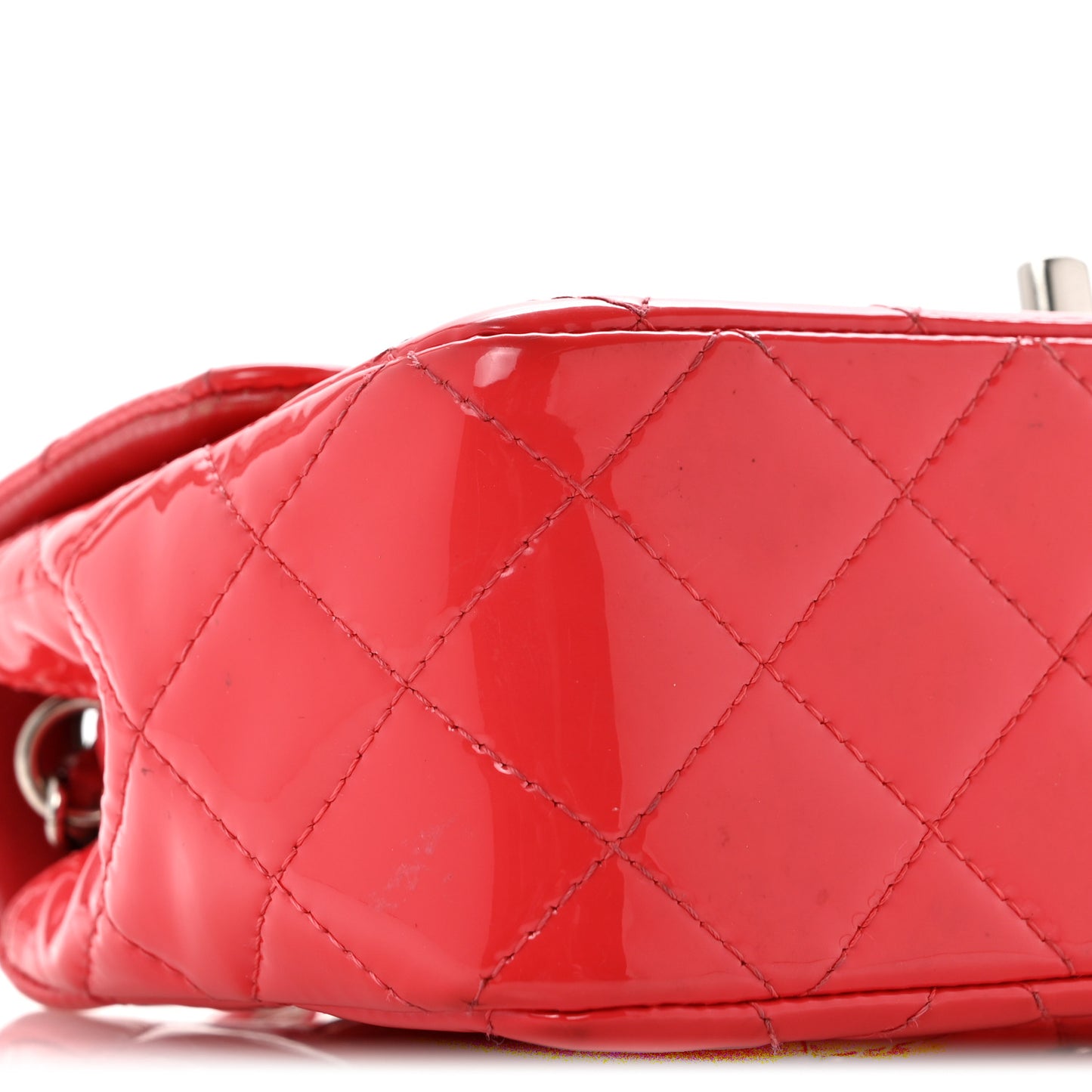 Patent Calfskin Quilted Mini Rectangular Flap Coral