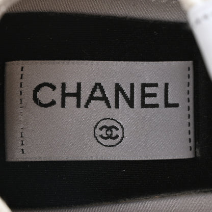 Chanel Fabric Laminated Calfskin Stretch CC Womens Sneakers 37.5 White Gold Silver 8 of 9