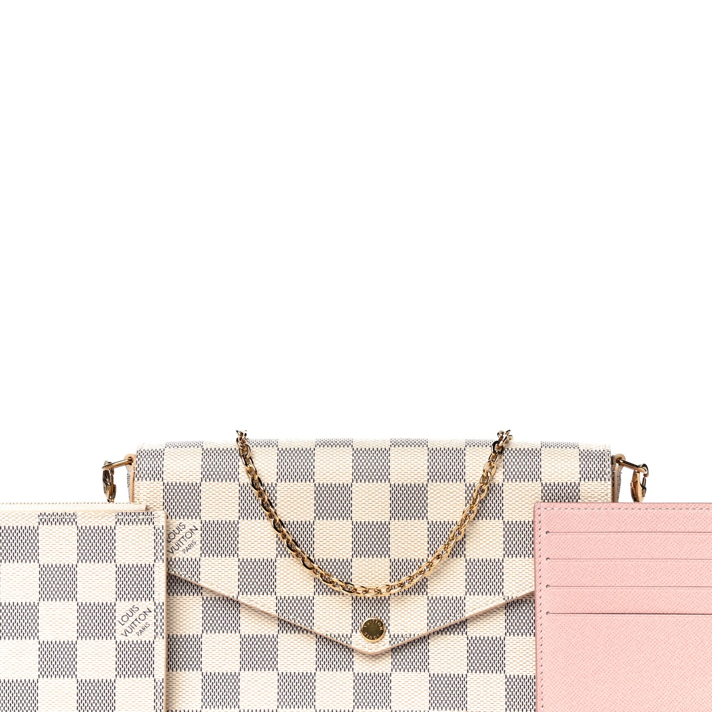 Damier Azur Pochette Felicie Chain Wallet Rose Ballerine