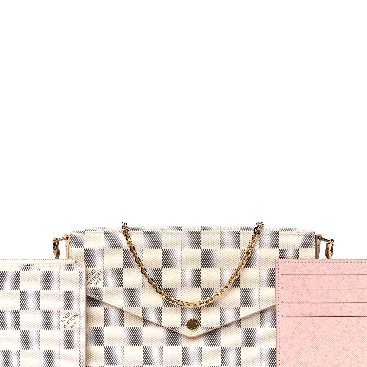 Louis Vuitton Damier Azur Pochette Felicie Chain Wallet Rose Ballerine 9 of 14
