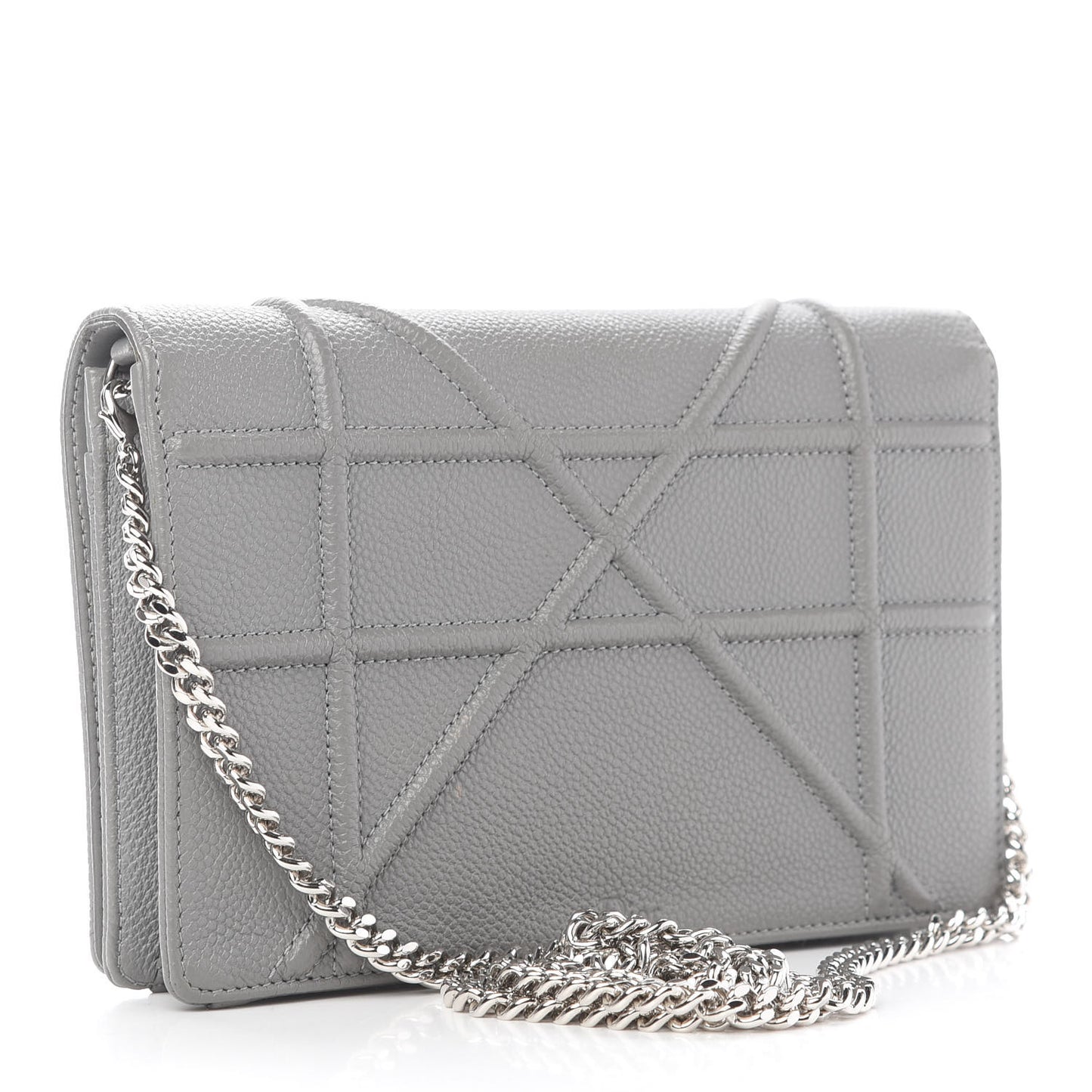 Grained Calfskin Diorama Wallet on Chain Pouch Gris