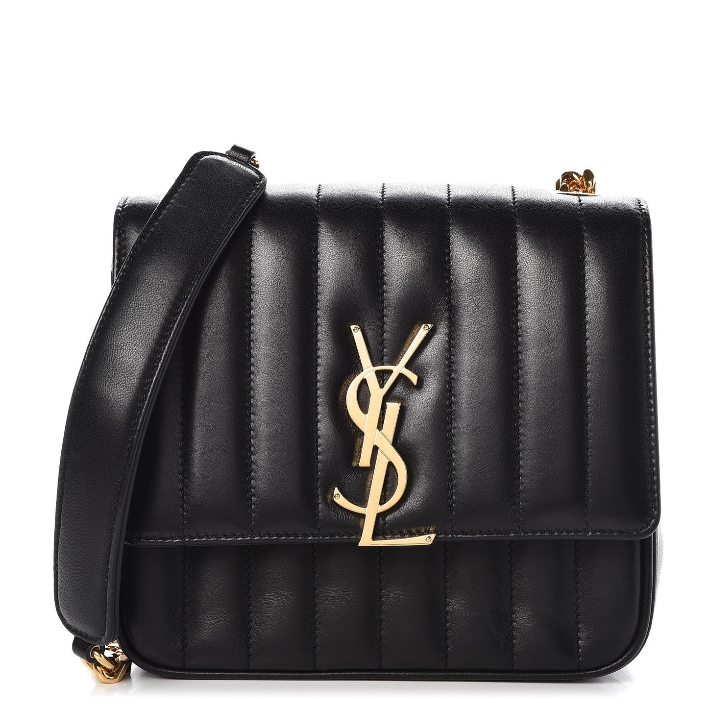 Lambskin Matelasse Monogram Medium Vicky Chain Bag Black