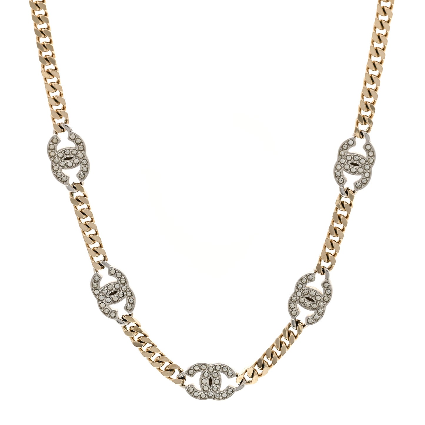 Crystal Chain CC Necklace Gold Silver