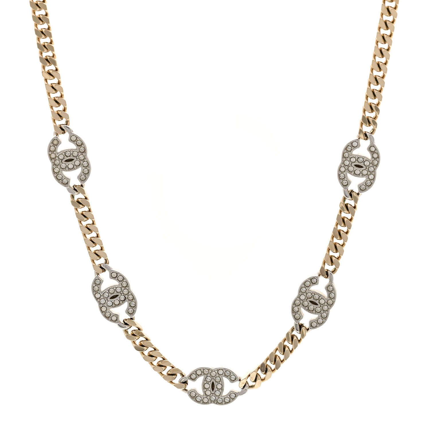 Chanel Crystal Chain CC Necklace Gold Silver 1 of 5