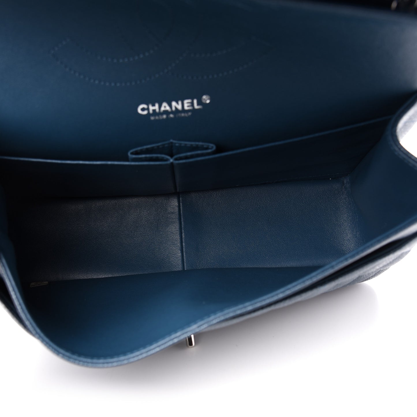 Metallic Caviar Jumbo Double Flap Blue