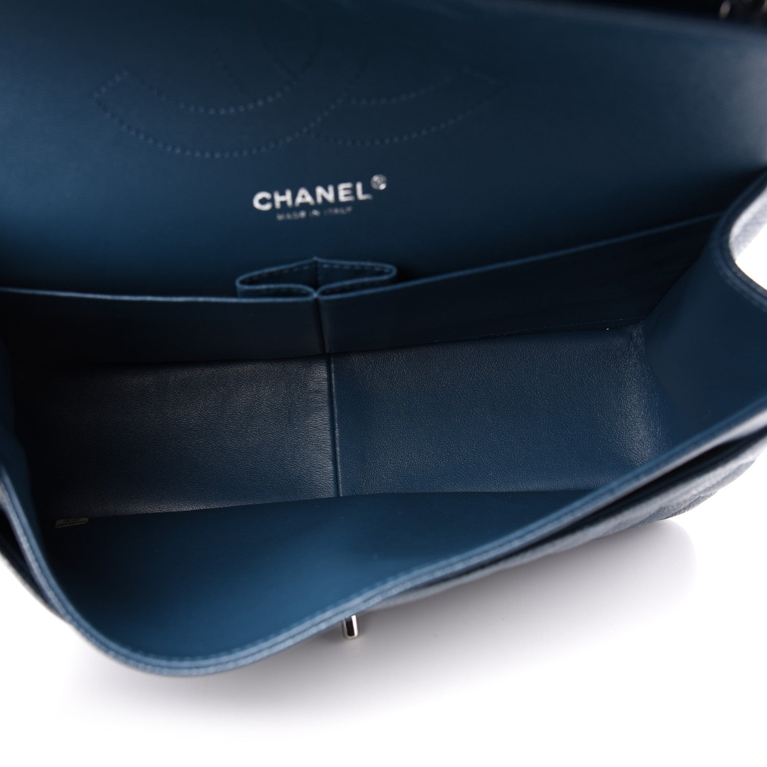 Chanel Metallic Caviar Jumbo Double Flap Blue 6 of 11