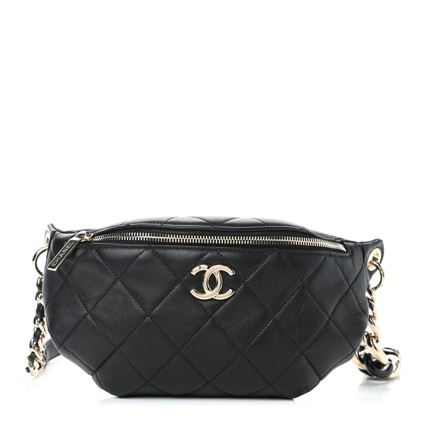 Lambskin Quilted Resin Bi-Color Waist Bag Fanny Pack Black
