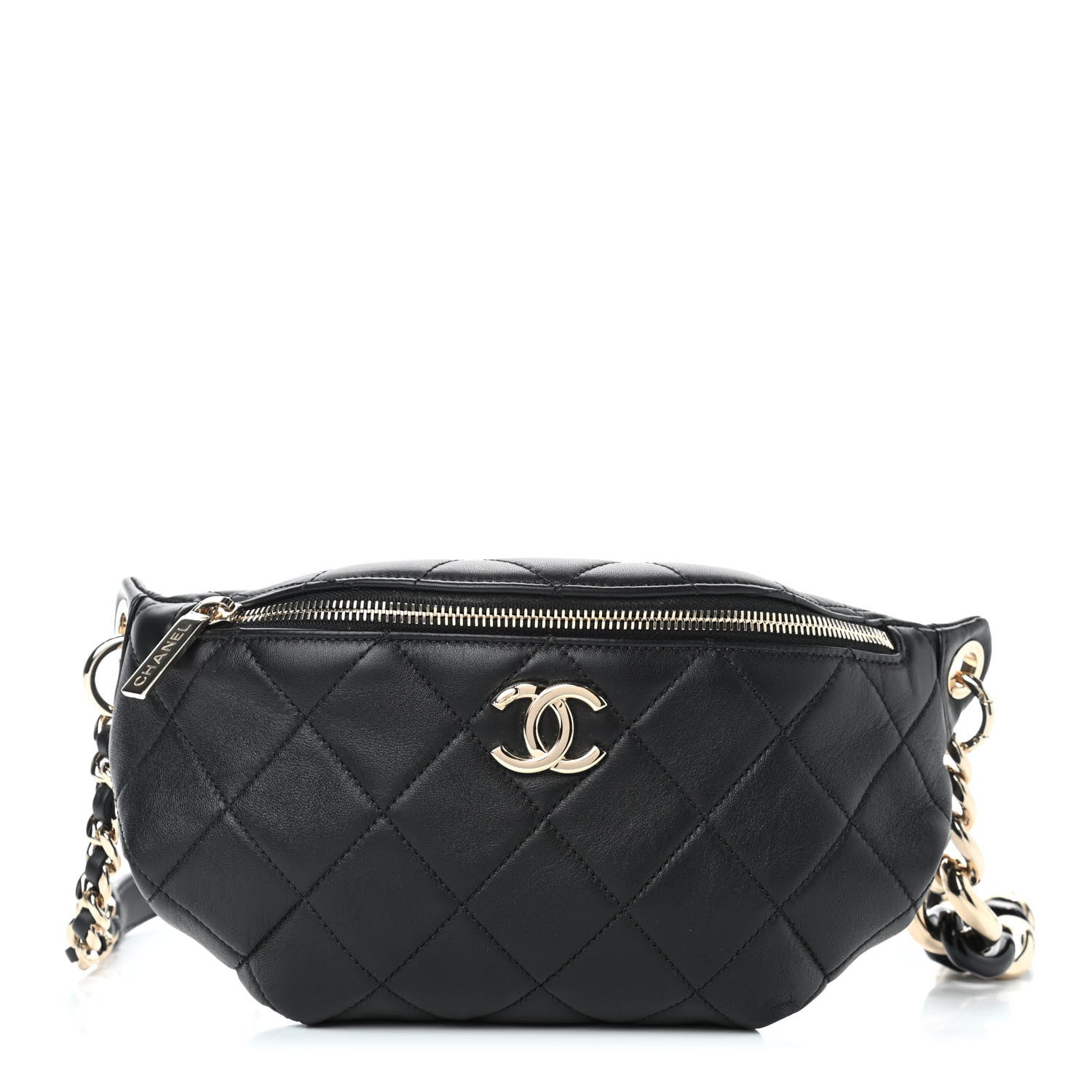 Chanel Lambskin Quilted Resin Bi-Color Waist Bag Fanny Pack Black 1 of 4