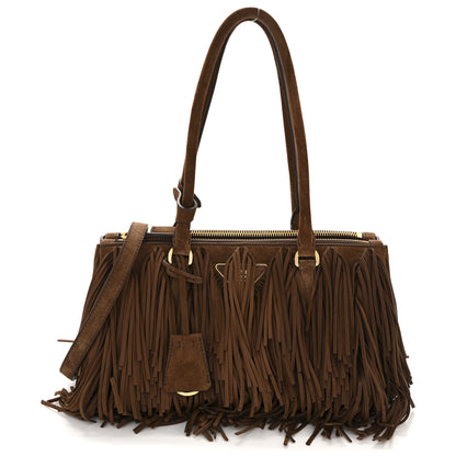 Prada Suede Fringe Galleria Medium Double Zip Tote Cocoa Brown 1 of 13
