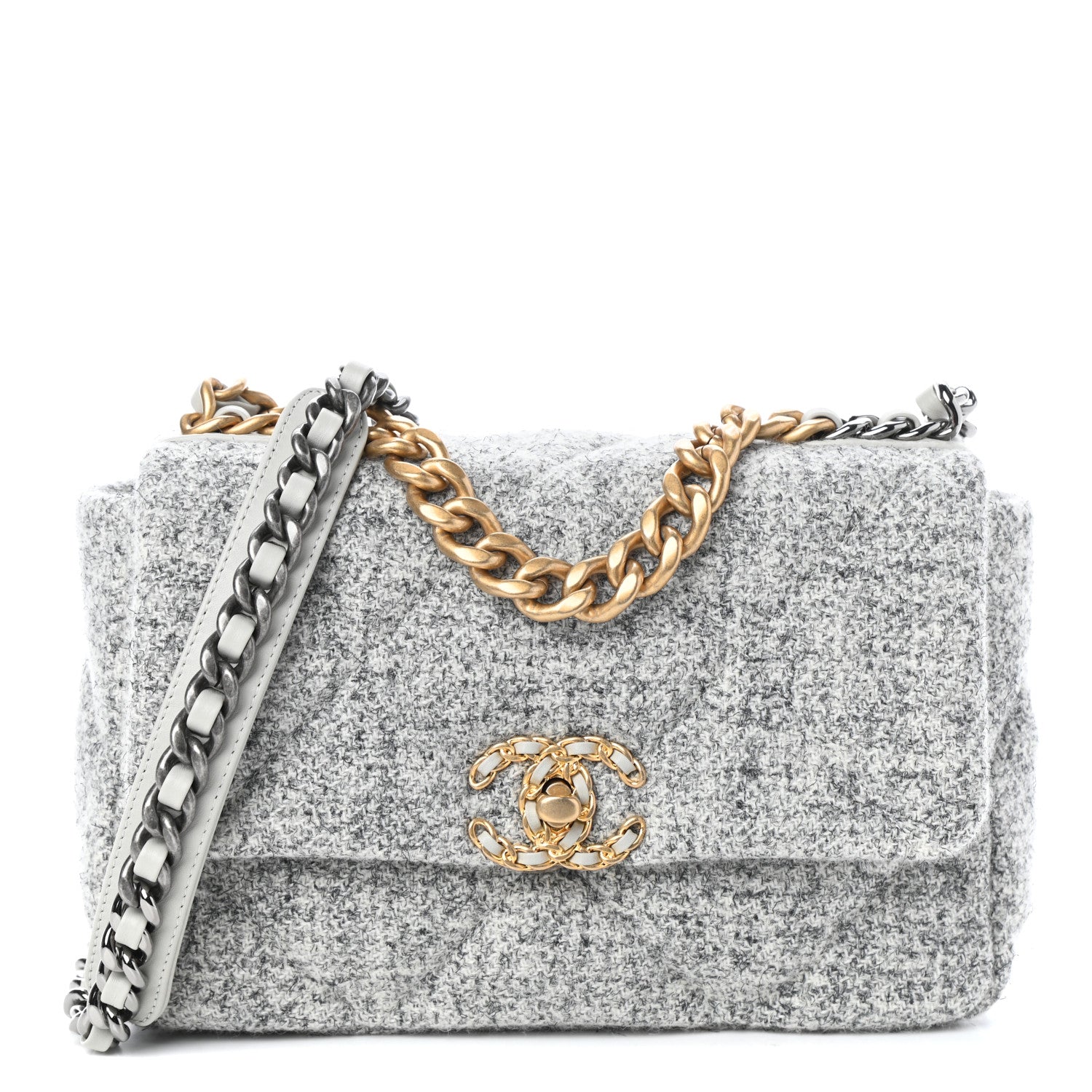 Chanel Tweed Quilted Medium Chanel 19 Flap Grey Ecru 1 of 10