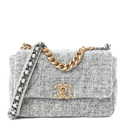 Chanel Tweed Quilted Medium Chanel 19 Flap Grey Ecru 1 of 10