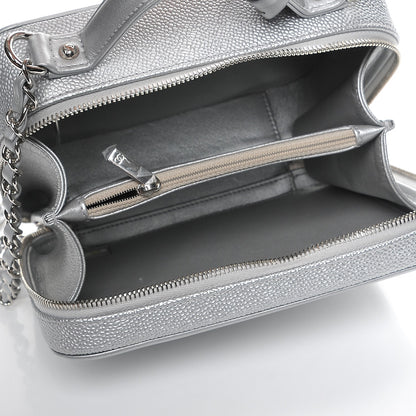 Chanel Metallic Caviar Quilted Medium CC Filigree Vanity Case Silver 7 of 10