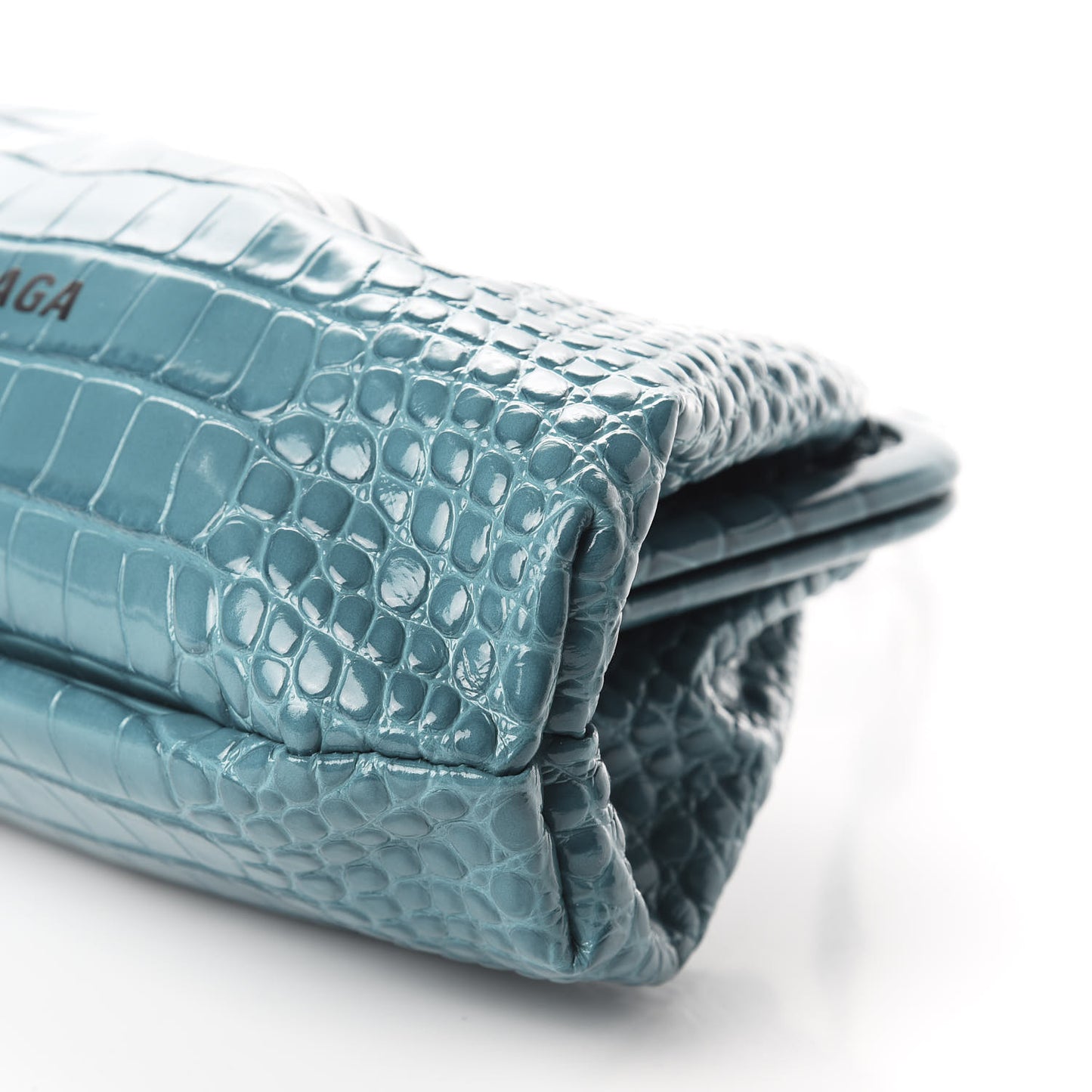 Shiny Supple Calfskin Logo Crocodile Embossed Cloud Crossbody Bag Jade Black