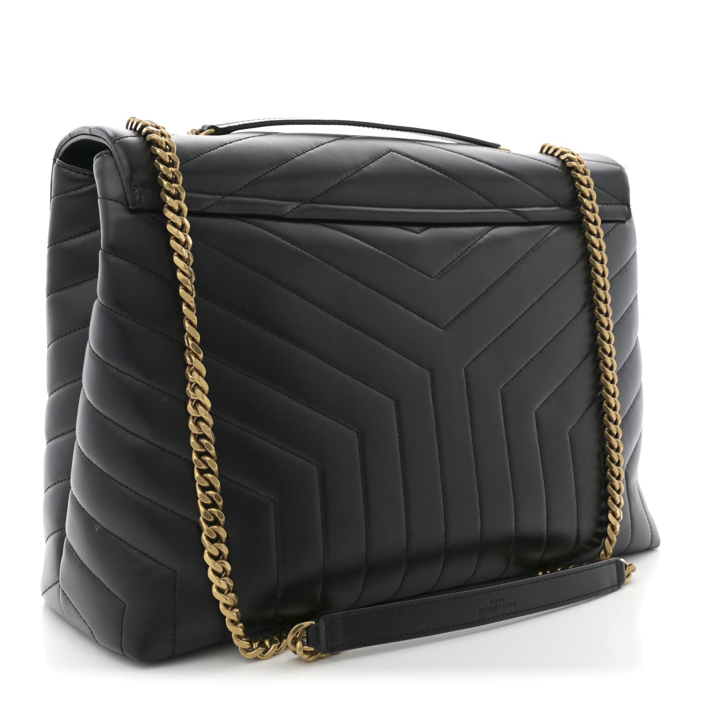 Calfskin Y Quilted Monogram Large Loulou Chain Satchel Black