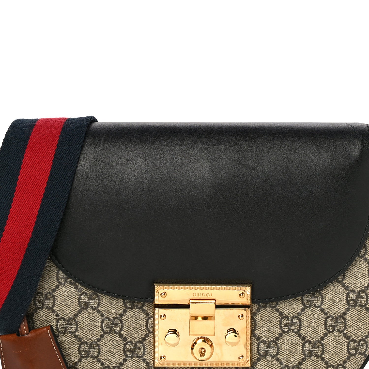 Gucci GG Supreme Monogram Web Medium Padlock Messenger Shoulder Bag Black 9 of 28